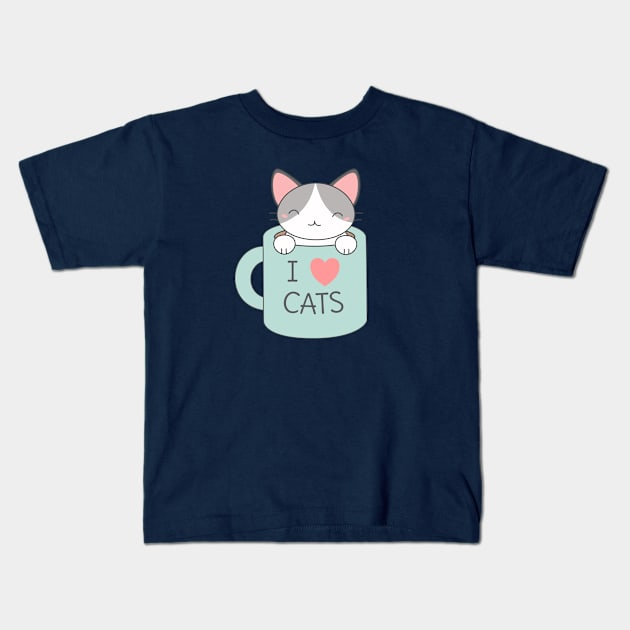 Kawaii I love cats kitten t-shirt Kids T-Shirt by happinessinatee